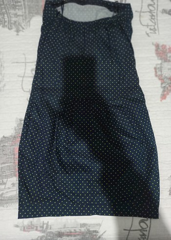 Lacivert Puantiyeli Straplez Midi Elbise - Görsel 3