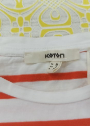 Beyaz Turuncu Çizgili Kısa Kollu Kadın Tişört - Görsel 6