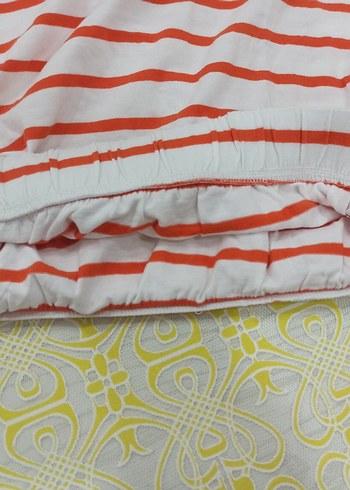 Beyaz Turuncu Çizgili Kısa Kollu Kadın Tişört - Görsel 8