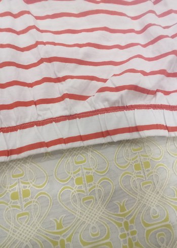 Beyaz Turuncu Çizgili Kısa Kollu Kadın Tişört - Görsel 5