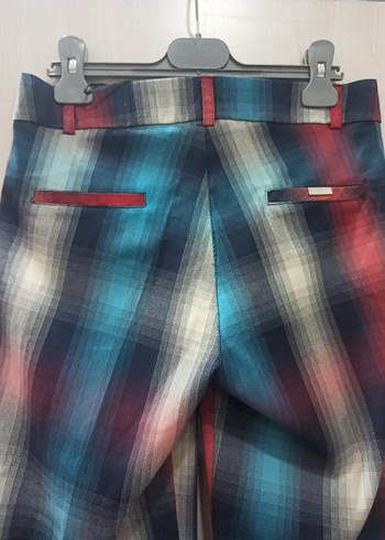 Kadın Çok Renkli yarı dusukbel elastan ekose pastelrenk  Kumaş - Görsel 4