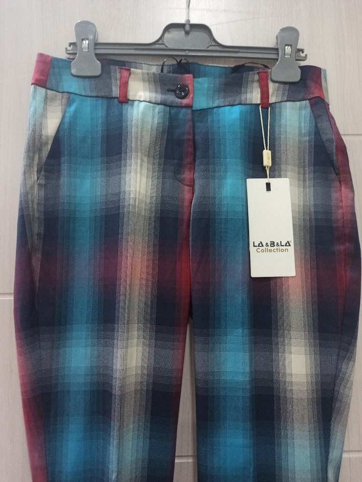 Kadın Çok Renkli yarı dusukbel elastan ekose pastelrenk  Kumaş - Görsel 2