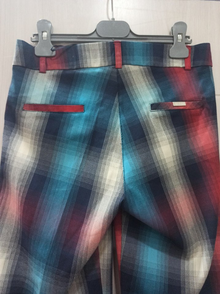 Kadın Çok Renkli yarı dusukbel elastan ekose pastelrenk  Kumaş - Görsel 4