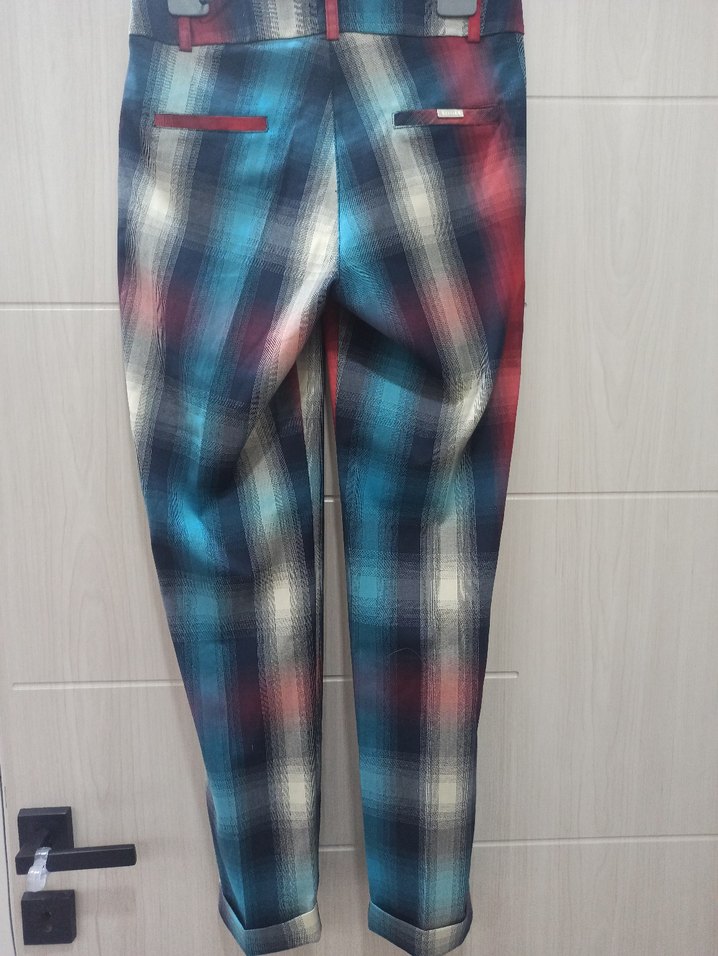 Kadın Çok Renkli yarı dusukbel elastan ekose pastelrenk  Kumaş - Görsel 3