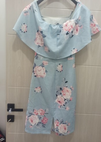 Mavi Çiçek Desenli Uzun Bohem Elbise - Görsel 2