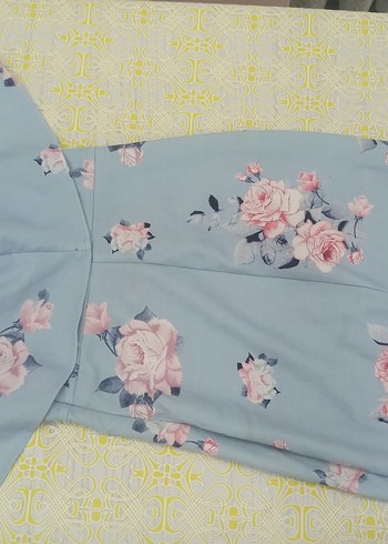 Mavi Çiçek Desenli Uzun Bohem Elbise - Görsel 4