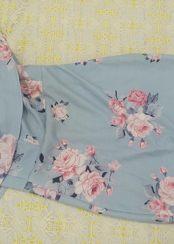 Mavi Çiçek Desenli Uzun Bohem Elbise - Görsel 3