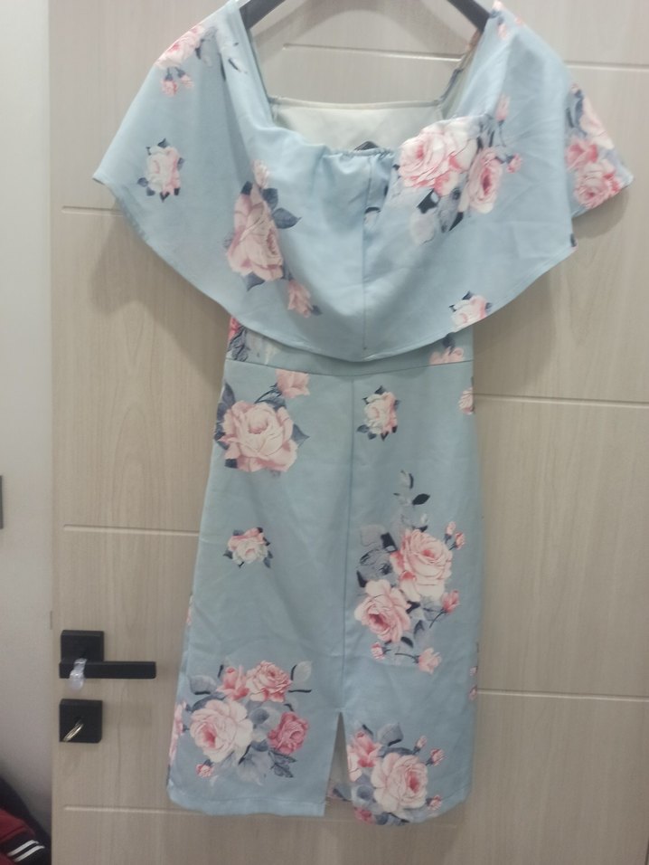 Mavi Çiçek Desenli Uzun Bohem Elbise - Görsel 2