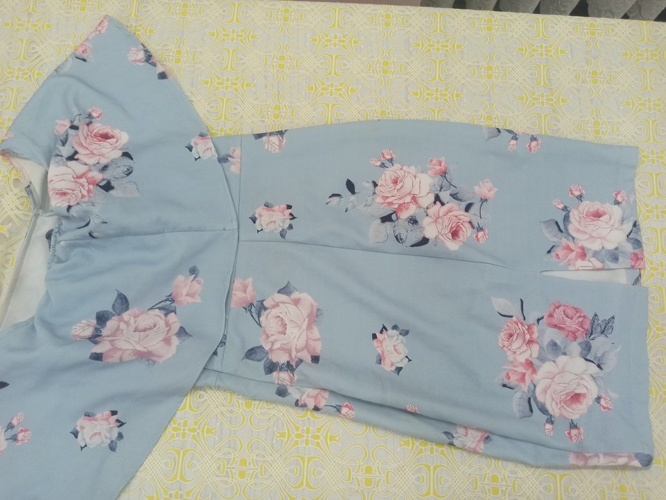 Mavi Çiçek Desenli Uzun Bohem Elbise - Görsel 4