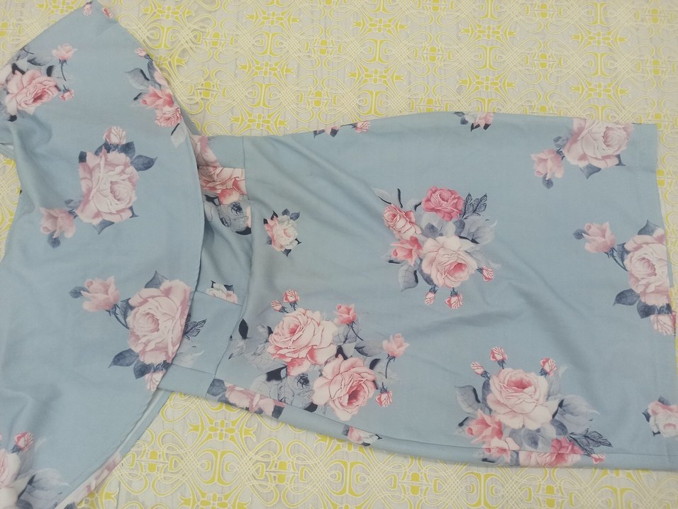 Mavi Çiçek Desenli Uzun Bohem Elbise - Görsel 3