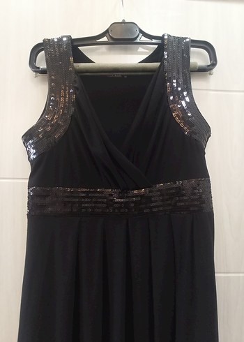 Siyah Drapeli Midi V Yakalı Abiye Elbise - Görsel 2