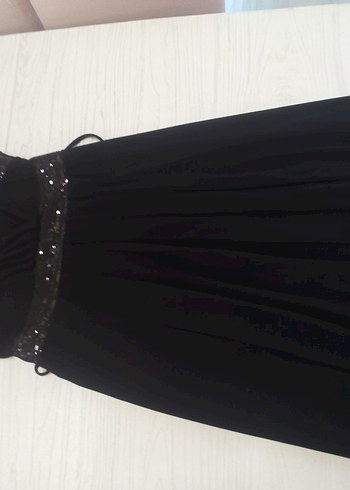 Siyah Drapeli Midi V Yakalı Abiye Elbise - Görsel 4