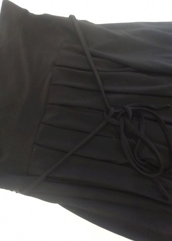 Siyah Drapeli Midi V Yakalı Abiye Elbise - Görsel 6