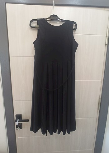 Siyah Drapeli Midi V Yakalı Abiye Elbise - Görsel 3