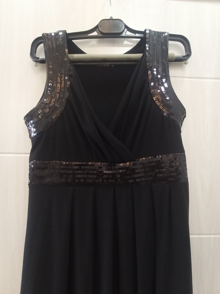 Siyah Drapeli Midi V Yakalı Abiye Elbise - Görsel 2