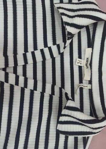 kadin Çizgili simli Polo Yaka Tişört - Görsel 4