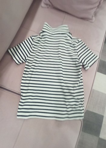 kadin Çizgili simli Polo Yaka Tişört - Görsel 5