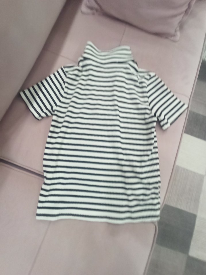 kadin Çizgili simli Polo Yaka Tişört - Görsel 5