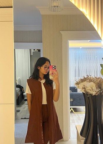 Kadın Kahverengi Midi Ofis Yeleği - Görsel 3