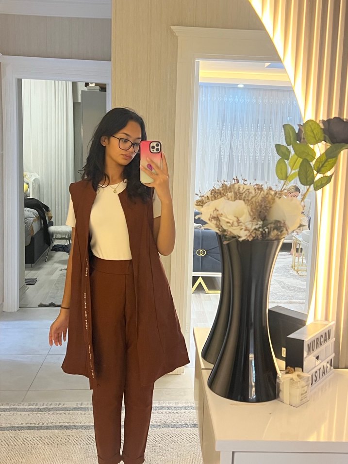 Kadın Kahverengi Midi Ofis Yeleği - Görsel 2