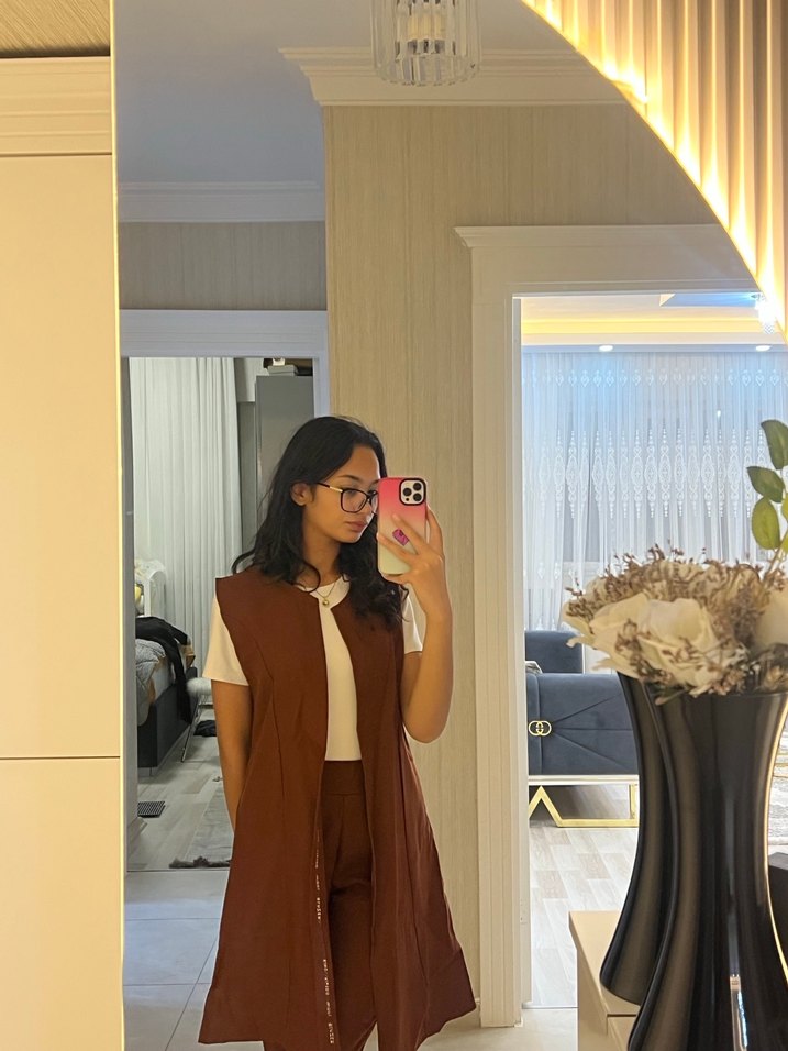 Kadın Kahverengi Midi Ofis Yeleği - Görsel 3