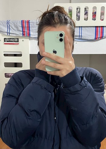 Mavi Kadın Puff Mont Yüksek Yakalı