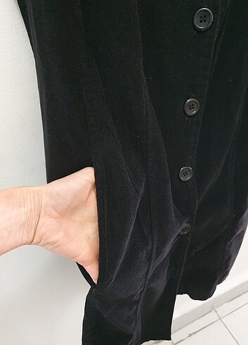 s Beden siyah Renk Geniş Yakalı Düğmeli Elbise