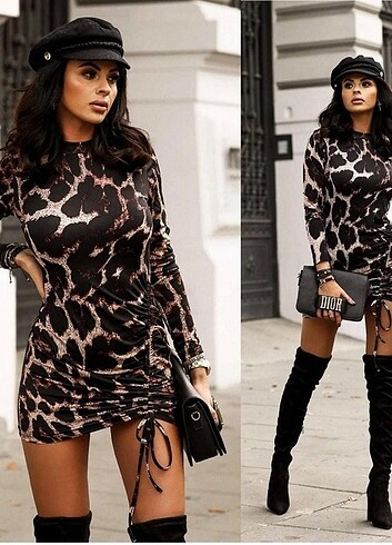Leopar desenli elbise