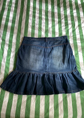 Kadın Koyu Mavi Denim Fırfırlı Mini Etek - Görsel 3