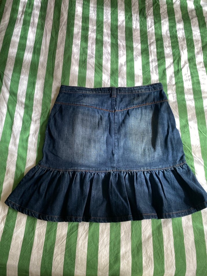 Kadın Koyu Mavi Denim Fırfırlı Mini Etek - Görsel 3