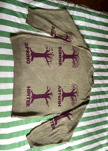 Vintage Yeşil Yüksek Yakalı İşlemeli Kazak - Görsel 6