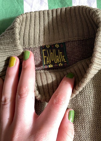 Vintage Yeşil Yüksek Yakalı İşlemeli Kazak - Görsel 5