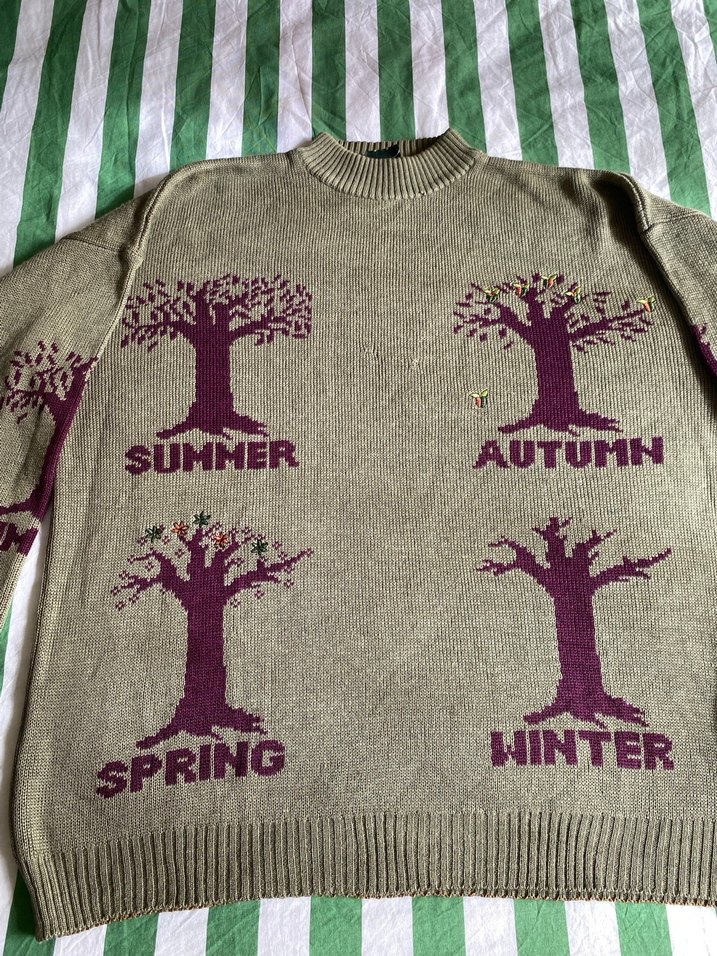 Vintage Yeşil Yüksek Yakalı İşlemeli Kazak - Görsel 2