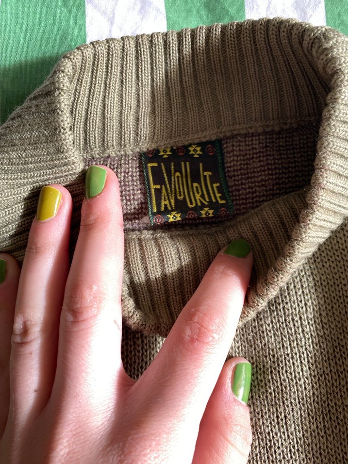 Vintage Yeşil Yüksek Yakalı İşlemeli Kazak - Görsel 5