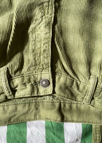 Yeşil Bol Kesim Kadın Fitilli Kadife Pantolon - Görsel 3