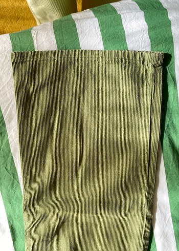 Yeşil Bol Kesim Kadın Fitilli Kadife Pantolon - Görsel 5