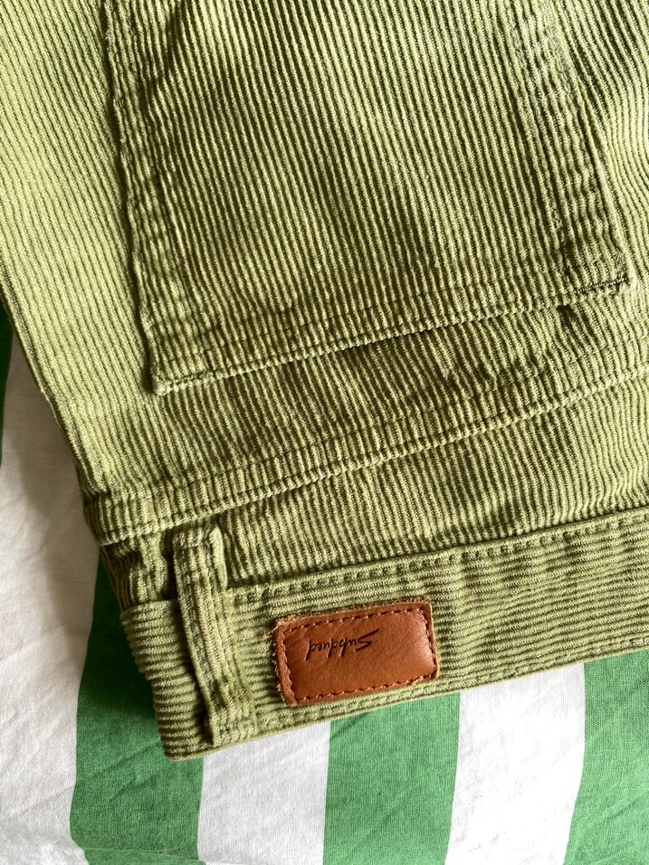 Yeşil Bol Kesim Kadın Fitilli Kadife Pantolon - Görsel 4