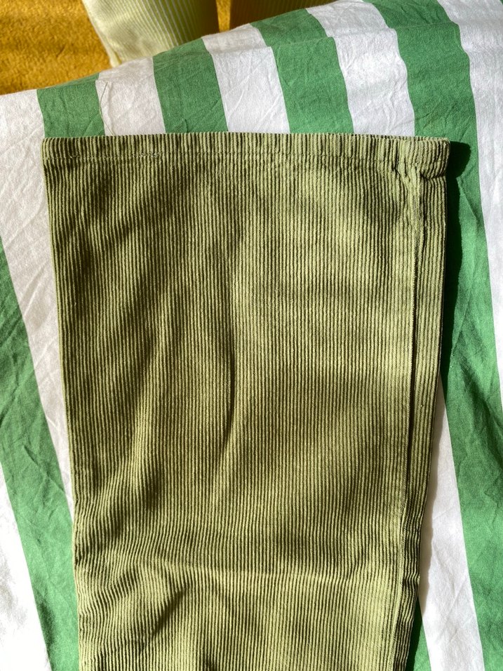 Yeşil Bol Kesim Kadın Fitilli Kadife Pantolon - Görsel 5