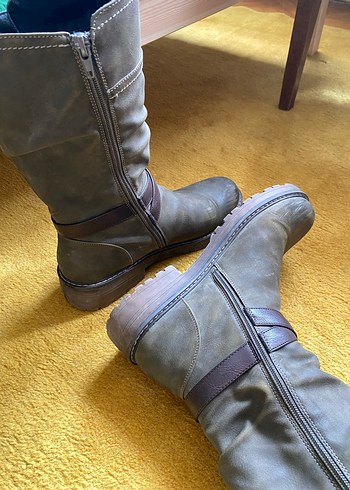 Yeşil Kahverengi Tokalı Biker Kadın Bot - Görsel 3