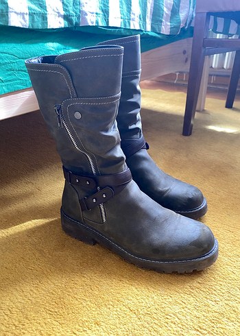 Yeşil Kahverengi Tokalı Biker Kadın Bot - Görsel 2