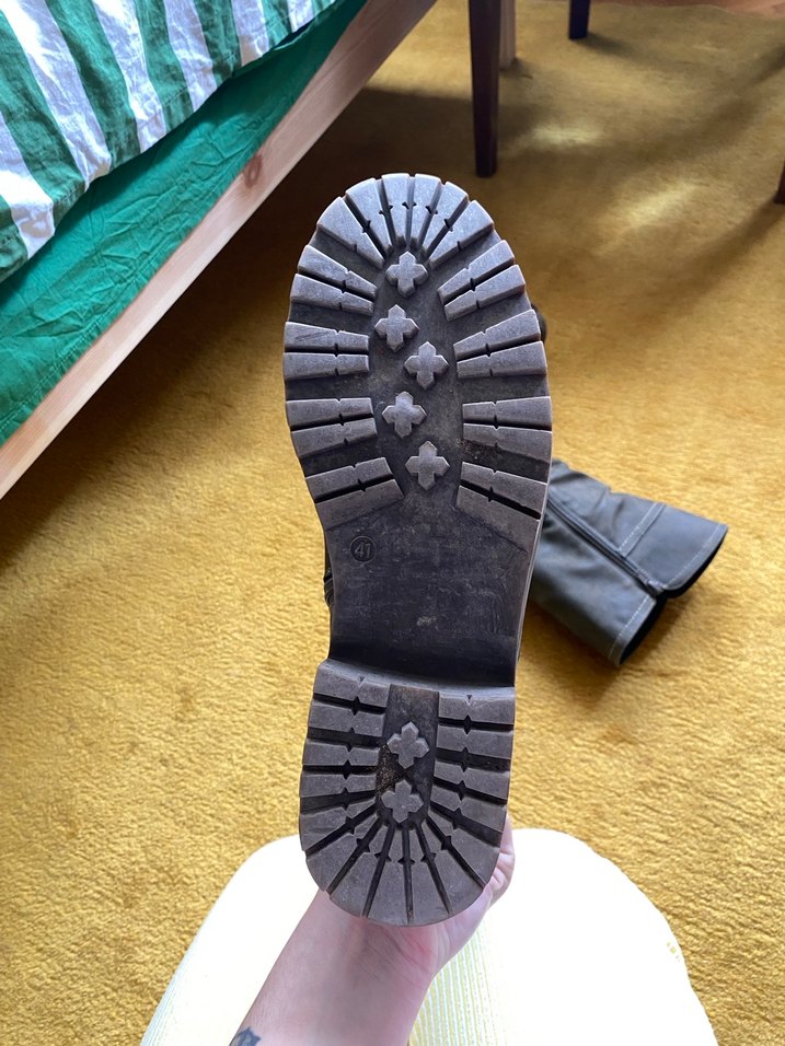 Yeşil Kahverengi Tokalı Biker Kadın Bot - Görsel 5