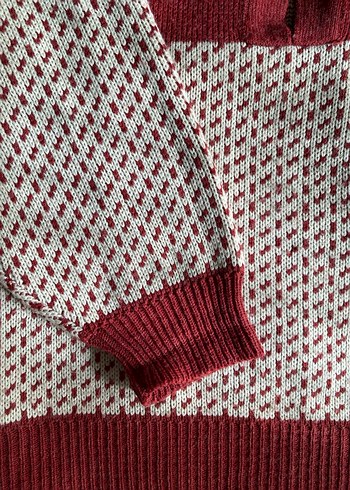 Vintage Pirinç Düğmeli Kırmızı Triko Kadın Kazak - Görsel 4