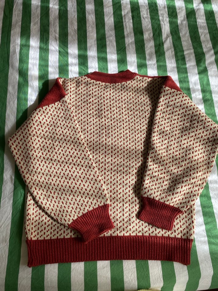 Vintage Pirinç Düğmeli Kırmızı Triko Kadın Kazak - Görsel 3