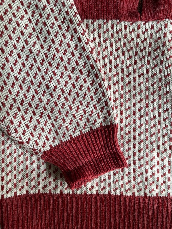 Vintage Pirinç Düğmeli Kırmızı Triko Kadın Kazak - Görsel 4