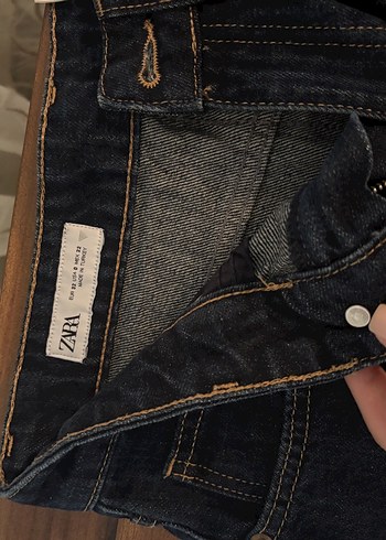 Zara Lacivert Kadın Denim Pantolon, Kemerli, Normal Boy