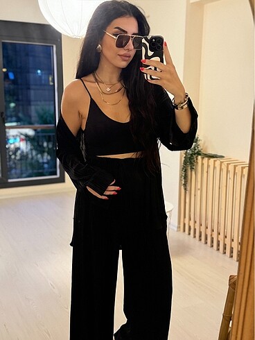 s Beden siyah Renk Gömlek pantalon ikili takım
