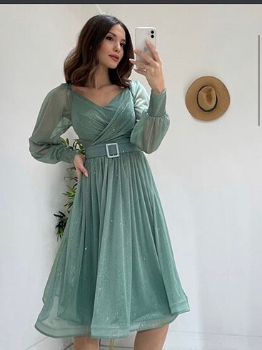 Mint yeşili simli abiye