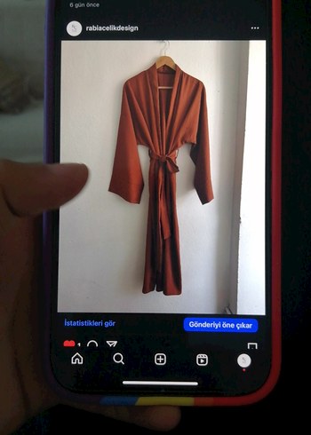Uzun Kahverengi Minimalist Kadın Kimono