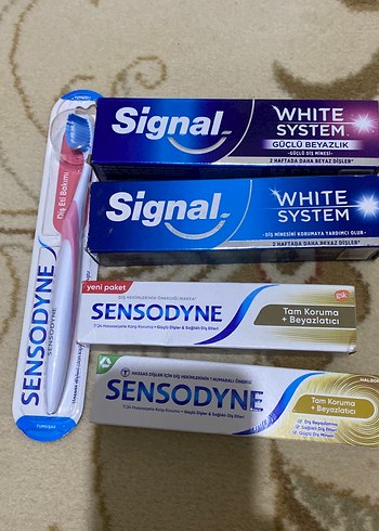 5 parça setSignal Beyazlatıcı Diş Macunu ve Sensodyne Diş Fırças