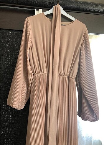 Zara Toz pembe uzun elbise